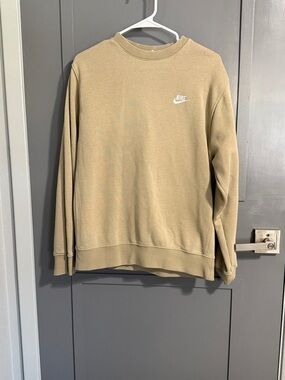 Nike Men’s Crewneck Sweatshirt in Beige with White Logo
